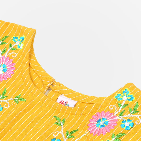 Girls Embroidered Top Bunches - Yellow