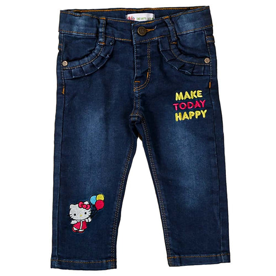 Character Denim Pant For Girls - Navy Blue