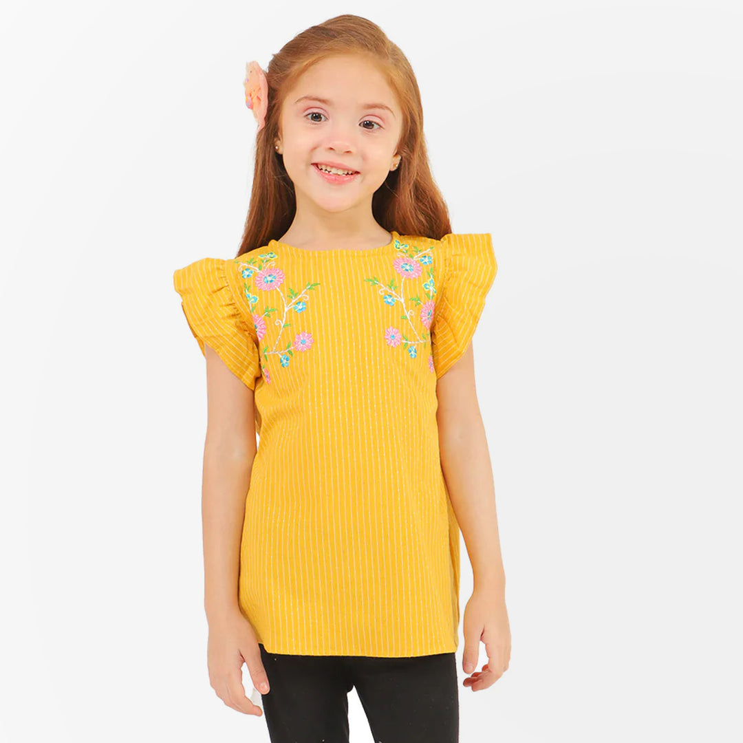 Girls Embroidered Top Bunches - Yellow