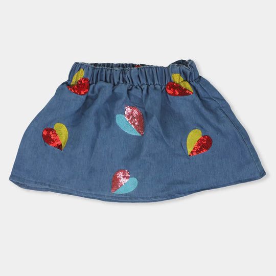 Heart Denim Skirt For Girls - Ice Blue
