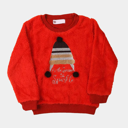 Girls Sweater Sherpa Cap-Red