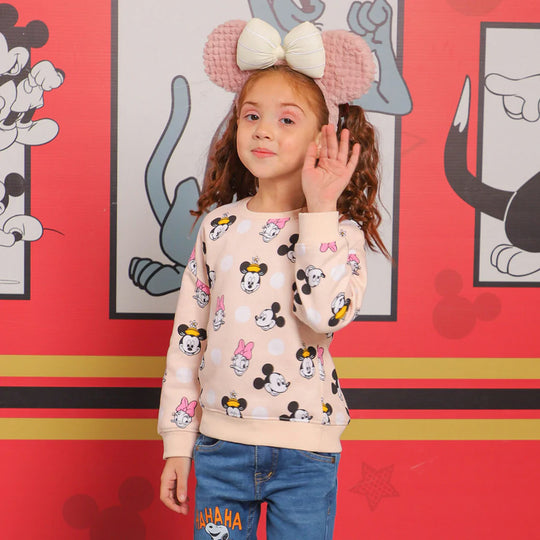Girls Sweatshirt Characters Printed - Peach