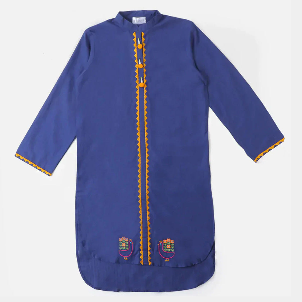 Teens Girls EMB Kurti POP UP-Navy