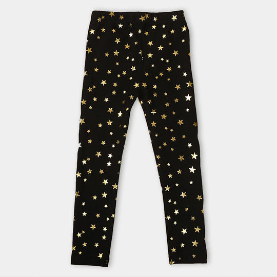 Stars Foil Tights For Girls - Black