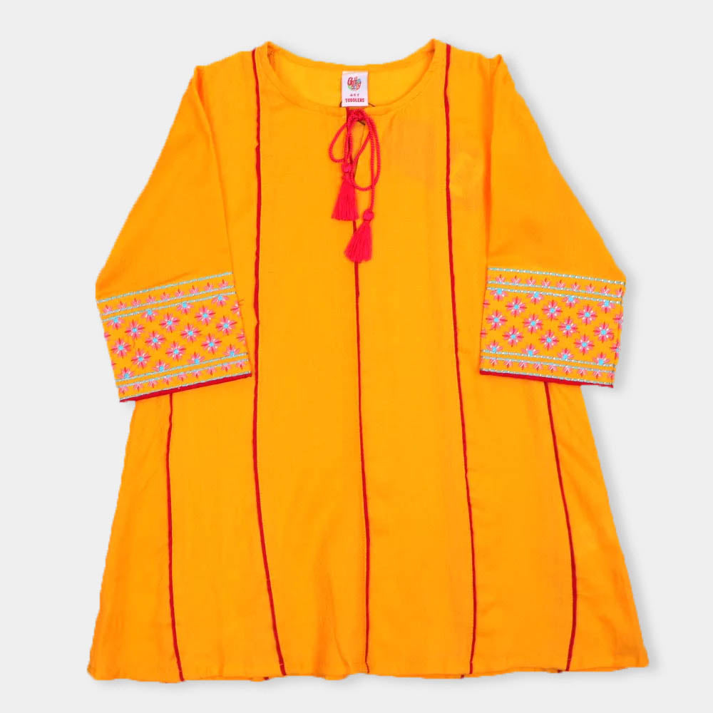 Girls Jacquard Embroidered Kurti - Citrus
