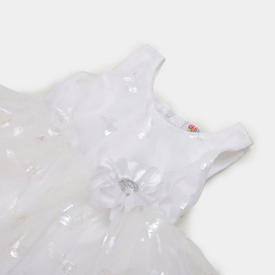 Infant Girls Fancy Frock Aop Butterfly - White