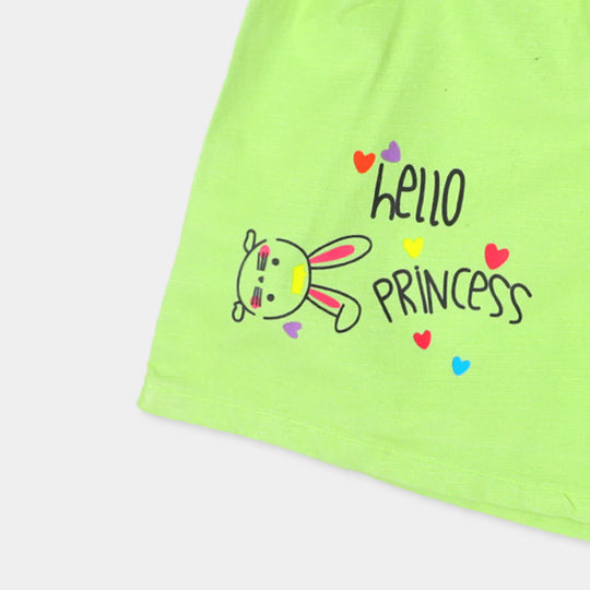 Girls Cotton Short Hello Princess -Green