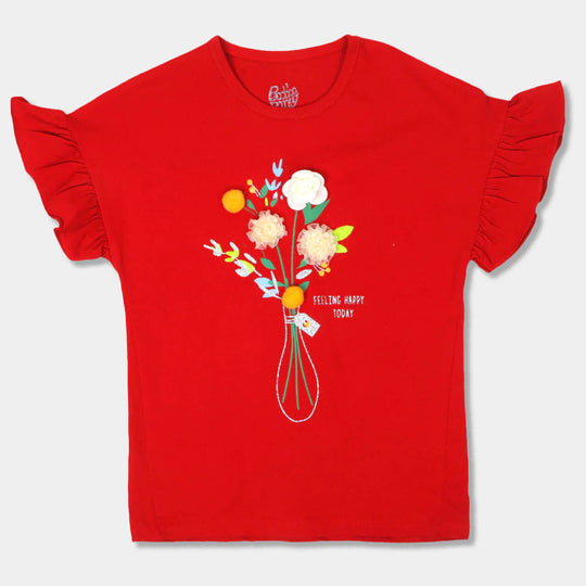 Girls T-Shirt Feeling Happy Today -Red