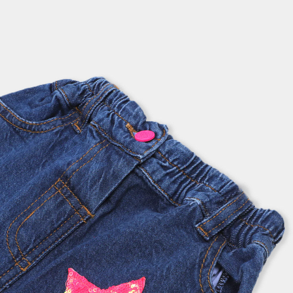 Girls Skirt Denim Star Applique - Mid Blue