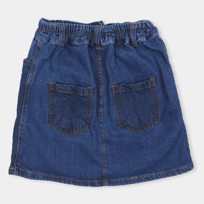 Girls Skirt Denim Star Applique - Mid Blue