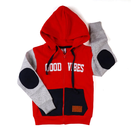 Good Vibes Hooded  Jacket For Girls - Red