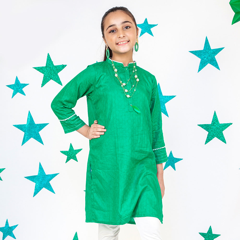 Girls Jacquard Kurti Feather Independence - Green