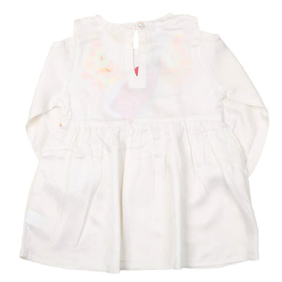 Embroidered Pom Pom Top For Girls - White