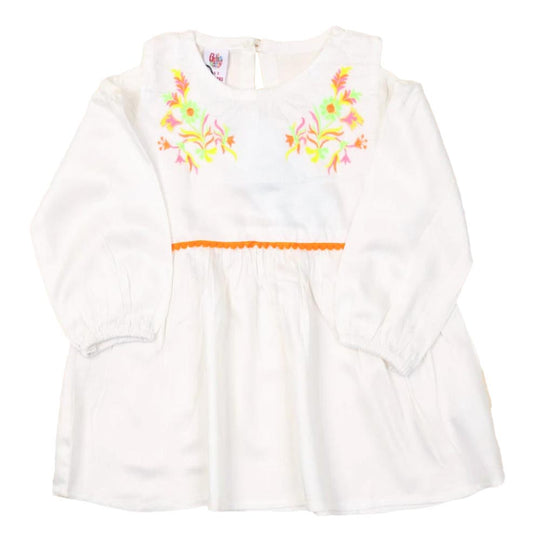 Embroidered Pom Pom Top For Girls - White