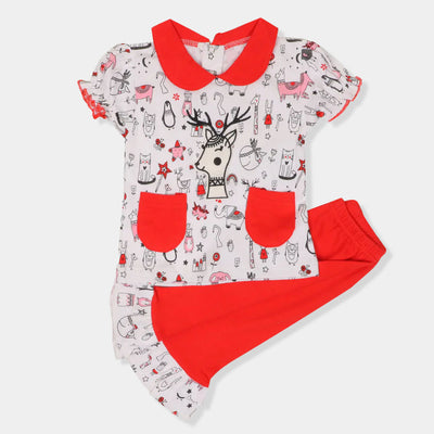 Infant Girls 2 Pcs Set Oh Deer - Red.White