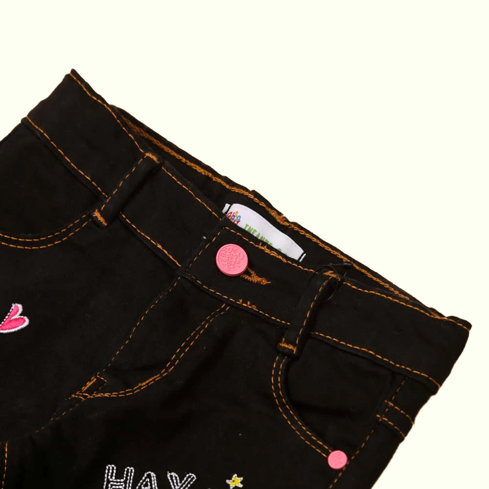 Rainbow Denim Pant For Girls - Black