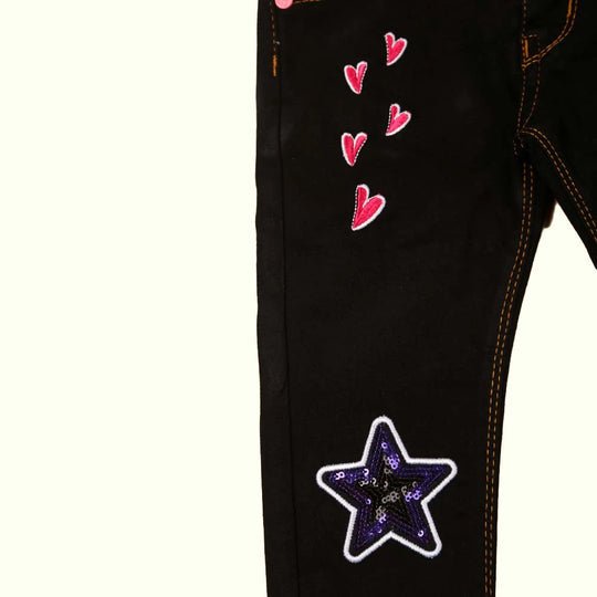 Rainbow Denim Pant For Girls - Black