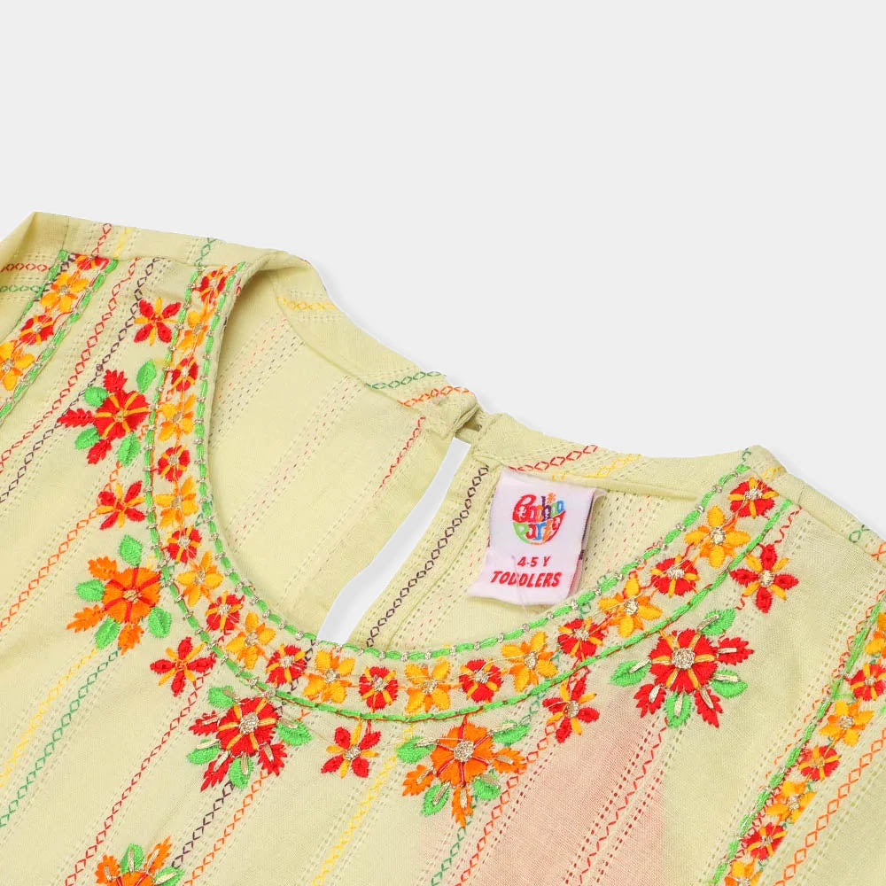 Girls Embroidered Kurti - Yellow