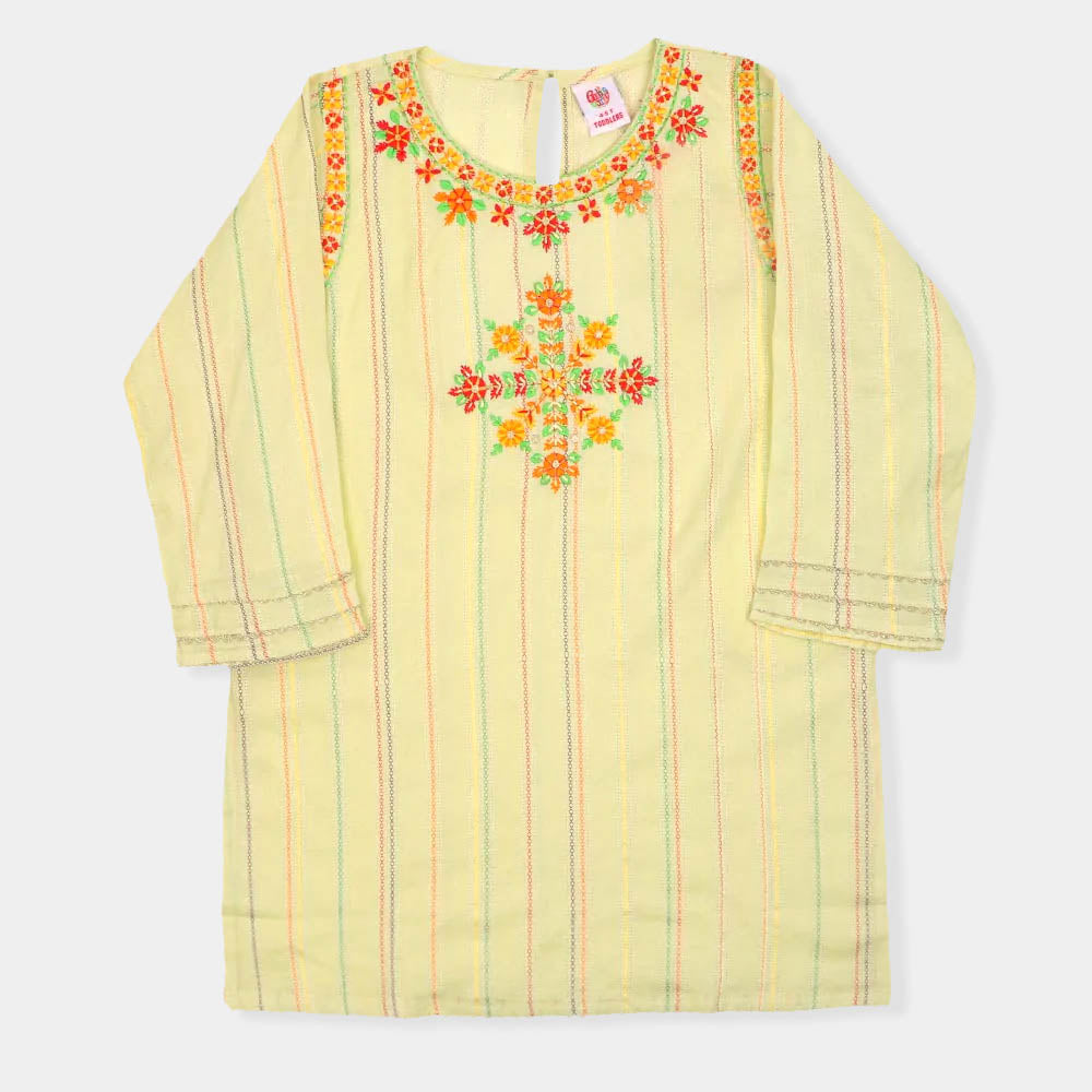 Girls Embroidered Kurti - Yellow