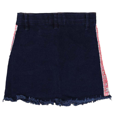 Sequins Tape Denim Skirt For Girls - Navy Blue
