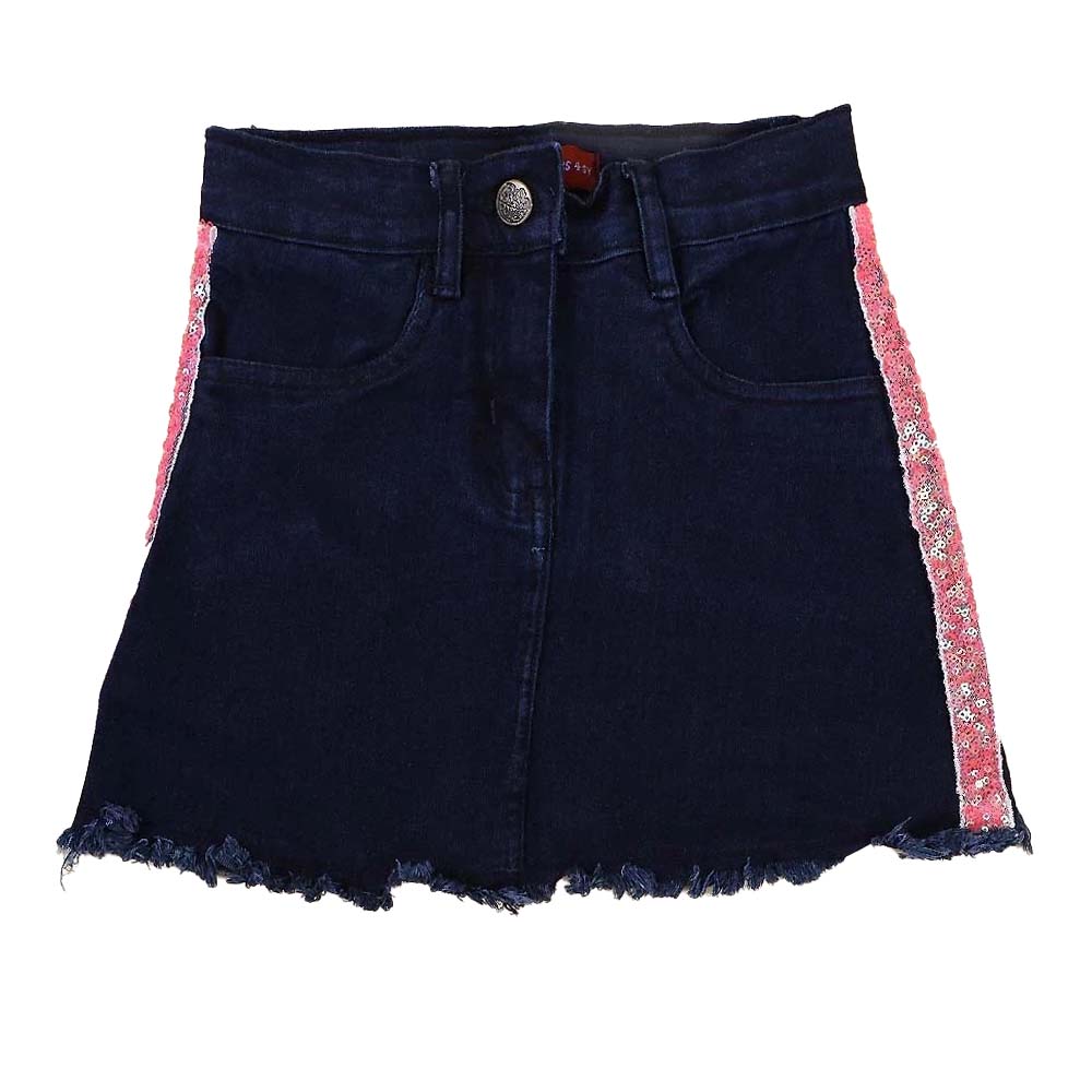 Sequins Tape Denim Skirt For Girls - Navy Blue