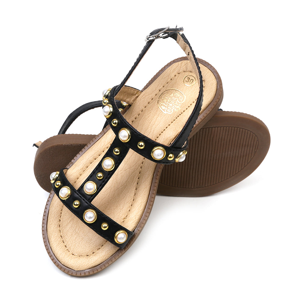 Fancy Pearl Sandals For Girls - Black (RF-3)