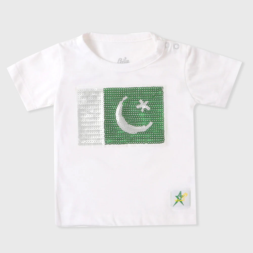 Infant T-shirt Pakistan Flag Applique - White