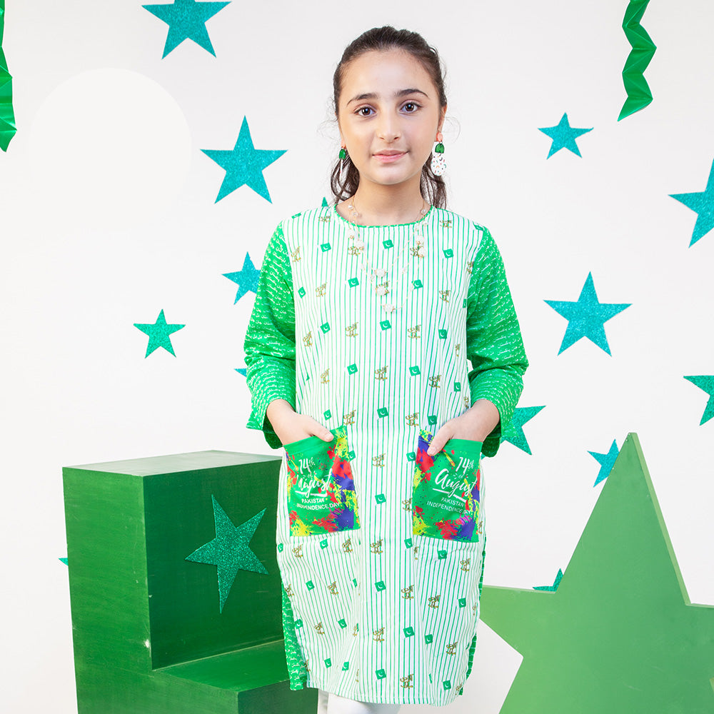 Girls Digital Print Kurti Dil Dil Pakistan - Green