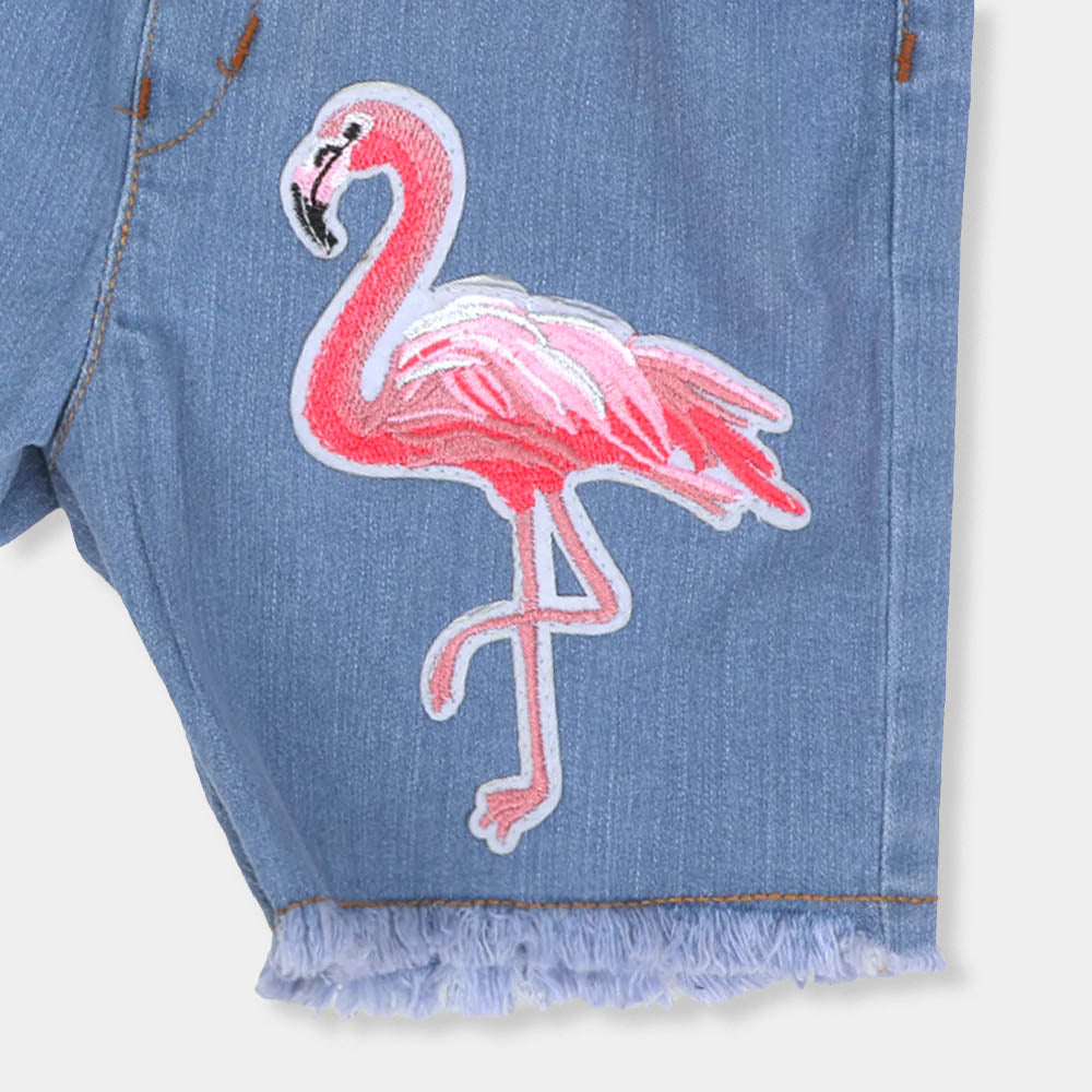 Girls Short Denim Flamingo-Ice Blue