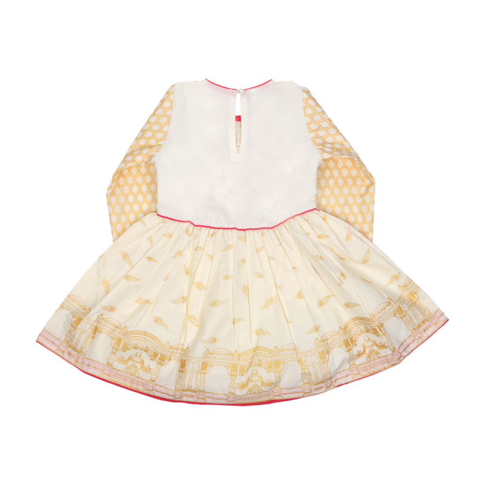 Fancy Screen Print 3 PCs Suit For Girls - Off White (GS-015)
