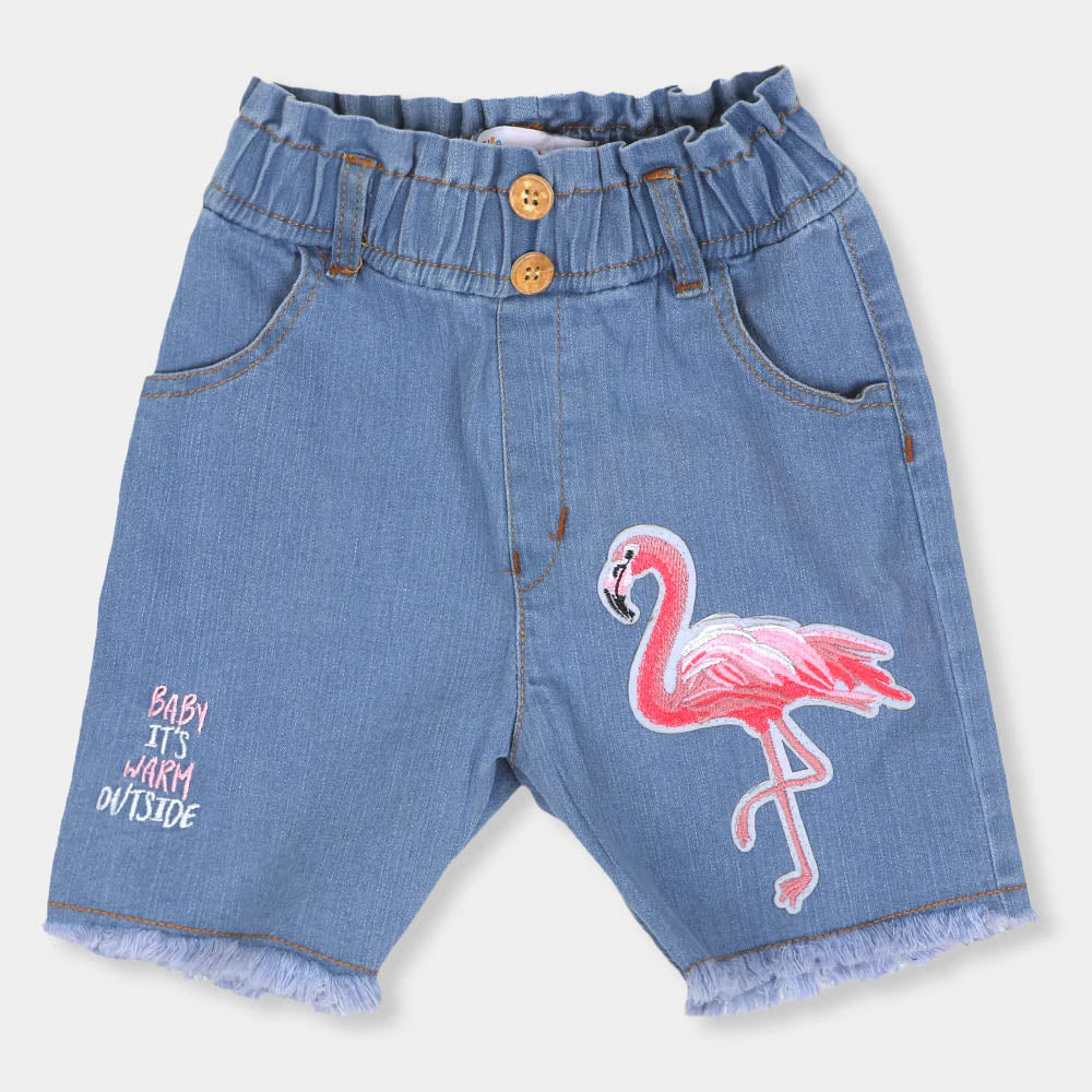 Girls Short Denim Flamingo-Ice Blue