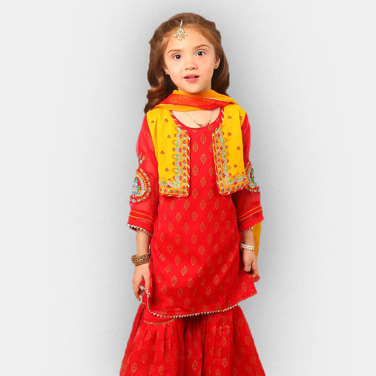 Girls 3Pcs Fancy Peacock - Red