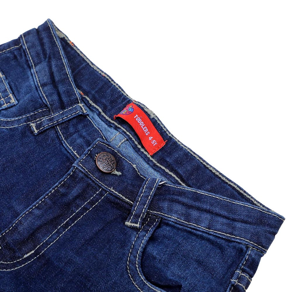 Emb Denim Pant For Girls - Mid Blue