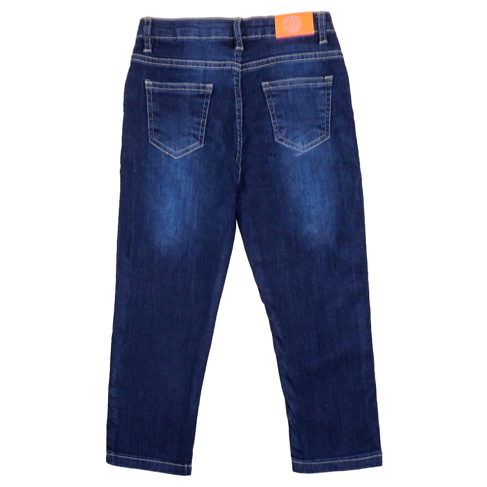 Emb Denim Pant For Girls - Mid Blue