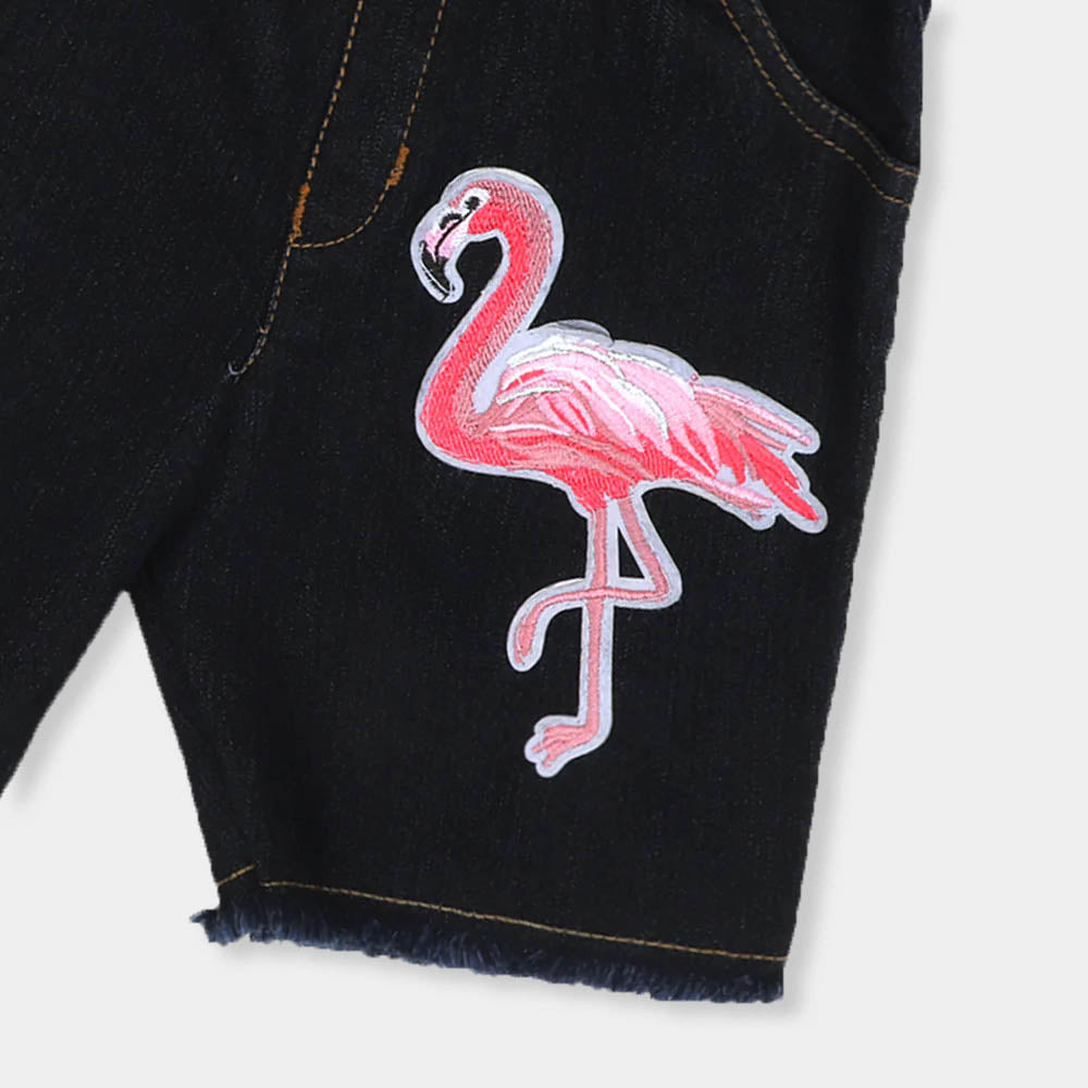 Girls Short Denim Flamingo-Navy Blue