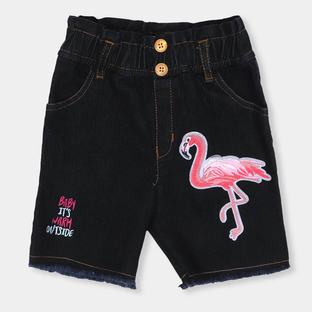 Girls Short Denim Flamingo-Navy Blue
