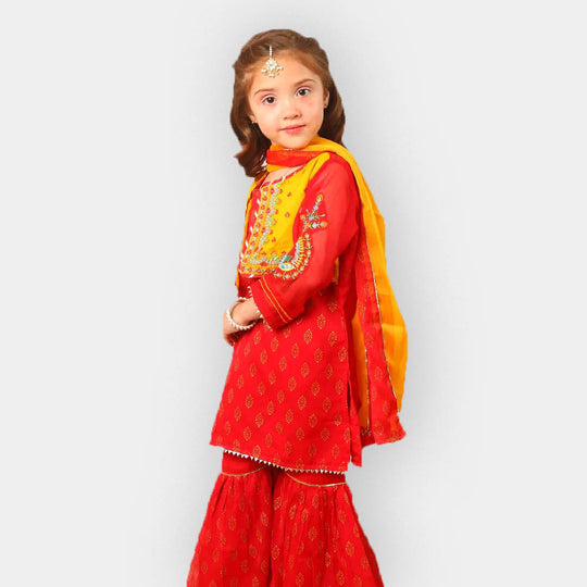 Girls 3Pcs Fancy Peacock - Red