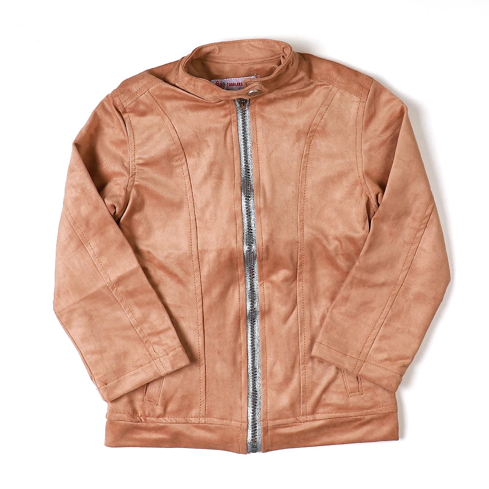Woven Zip Jacket For Girls - Beige