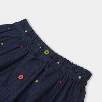 Girls Denim Skirt Dots - Mid Blue