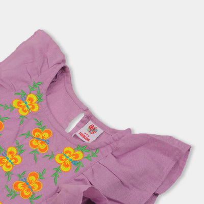 Girls Embroidered Top - Purple
