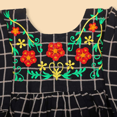 Embroidered Top For Girls - Black