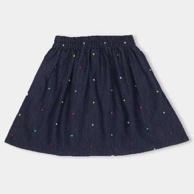 Girls Denim Skirt Dots - Mid Blue