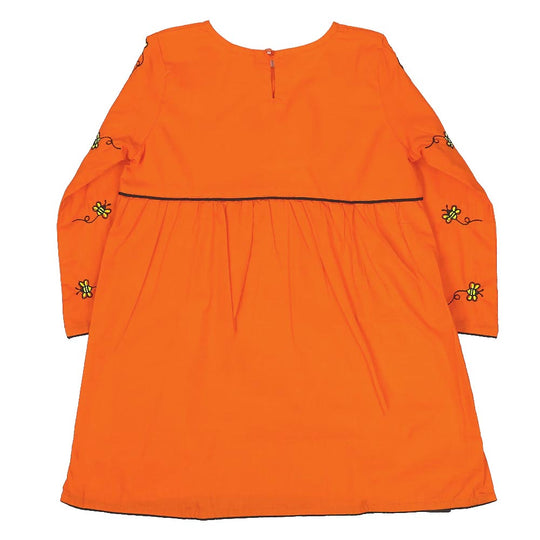 Girls Jacquard Embroidered Kurti Honey Bees - ORANGE