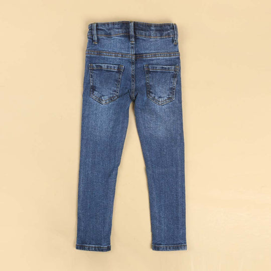 Basic Heart Denim Pant For Girls - Mid Blue