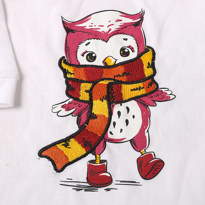Fancy Owl Romper For Girls - White