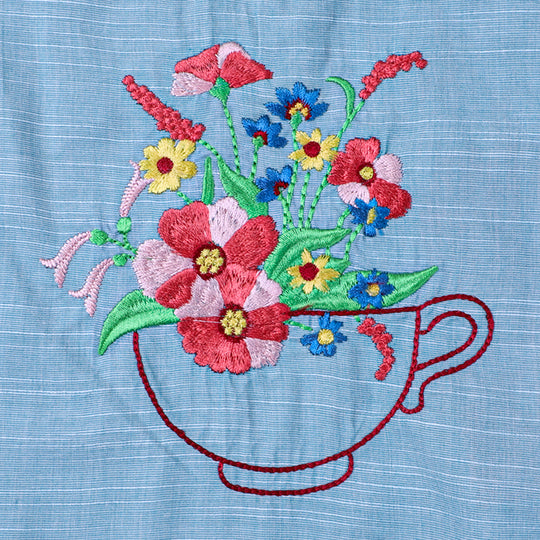 Girls Embroidered Top Flower Cup - Blue