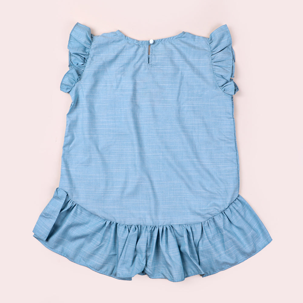 Girls Embroidered Top Flower Cup - Blue