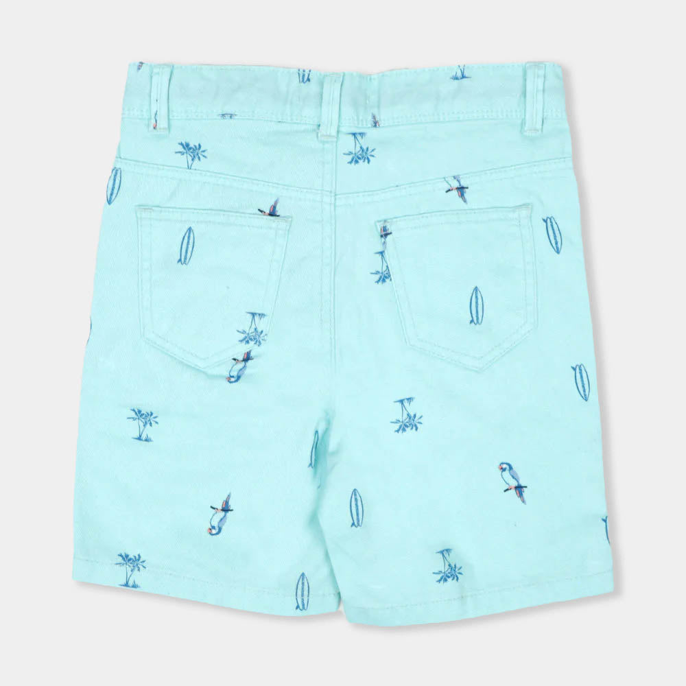 Parrot Print Cotton Short For Boys - Sky Blue