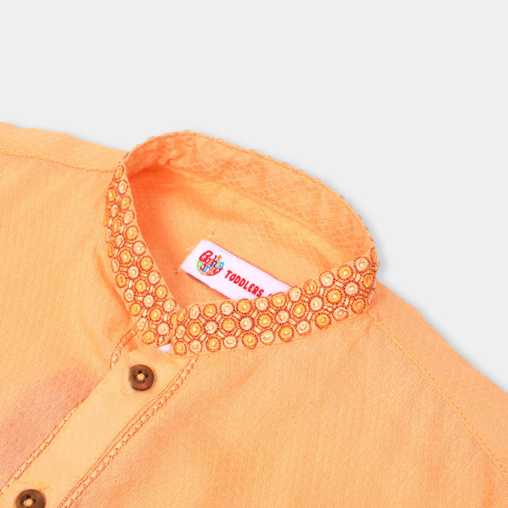 Boys Embroidered Kurta - Peach