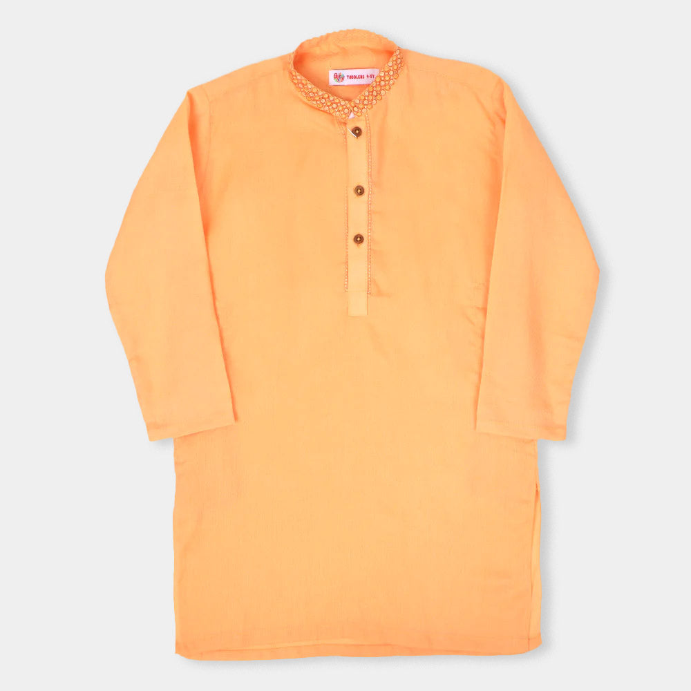 Boys Embroidered Kurta - Peach